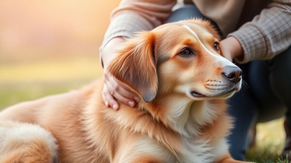 Personne prenant soin d'un chien avec tendresse.